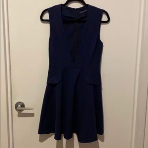 Navy Blue Deep V Dress